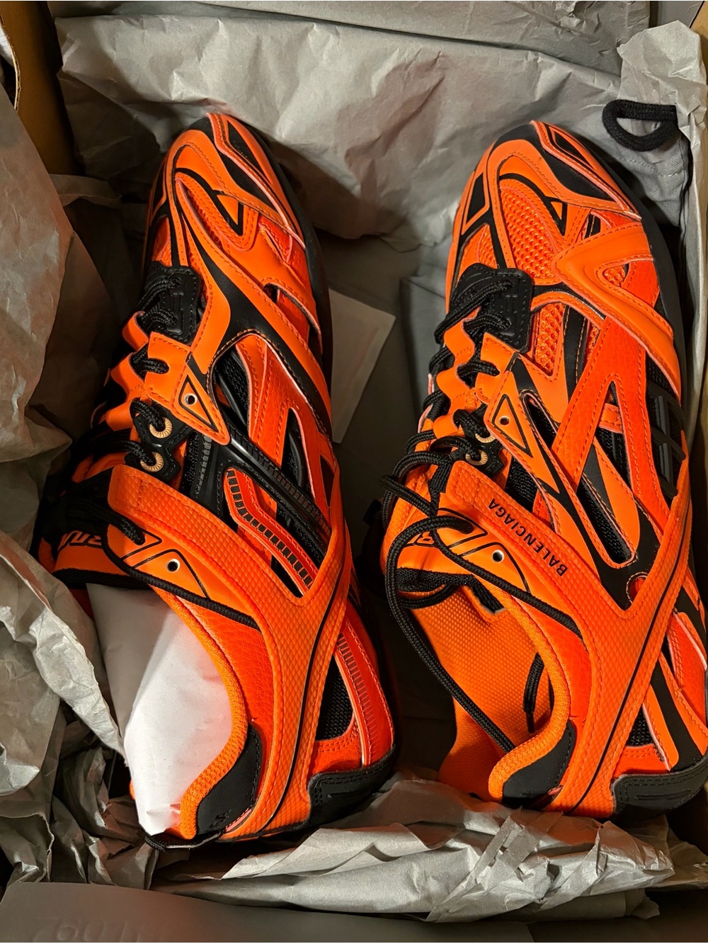 Balenciaga Men's Neon Orange and Black Performance Sneakers